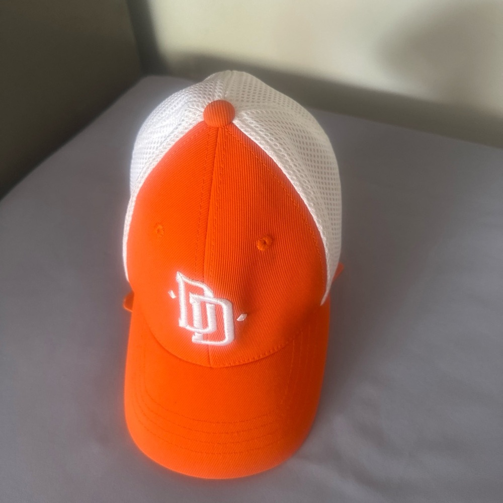 Flexfit Boy's Hat Orange and White Size Youth Embroidered DD Logo.